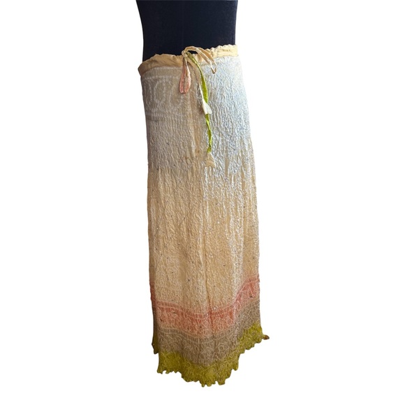 Y2K 100% Silk Fairycore Vintage Ombré Sequin Crinkled Maxi Skirt - Picture 4 of 7